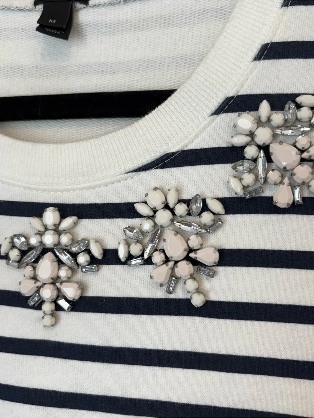 J.Crew Stripe Jewel Nautical Preppy Summer Sweatshirt Embellishment Medium